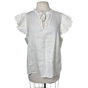 Marc New York XL Ivory white blouse w/flutter cap sleeves linen machine wash